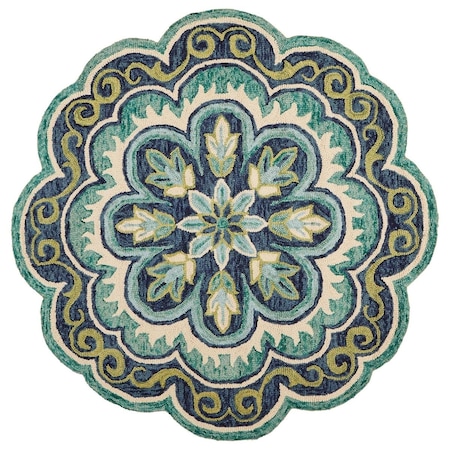 Palacedesigns 6 ft. Round Green Floral Artwork Area Rug - Green - 6' PA3670762